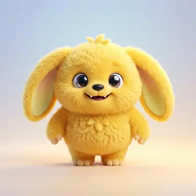 Sunny, a soft golden yellow monster with floppy ears and a warm smile